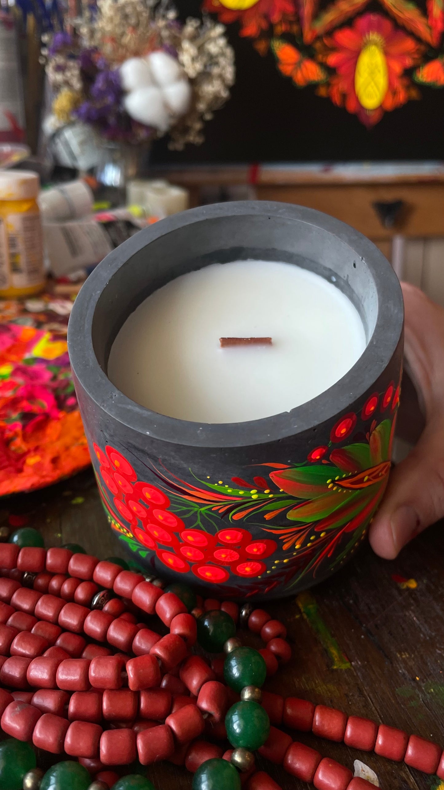Hand painted candle Kalyna