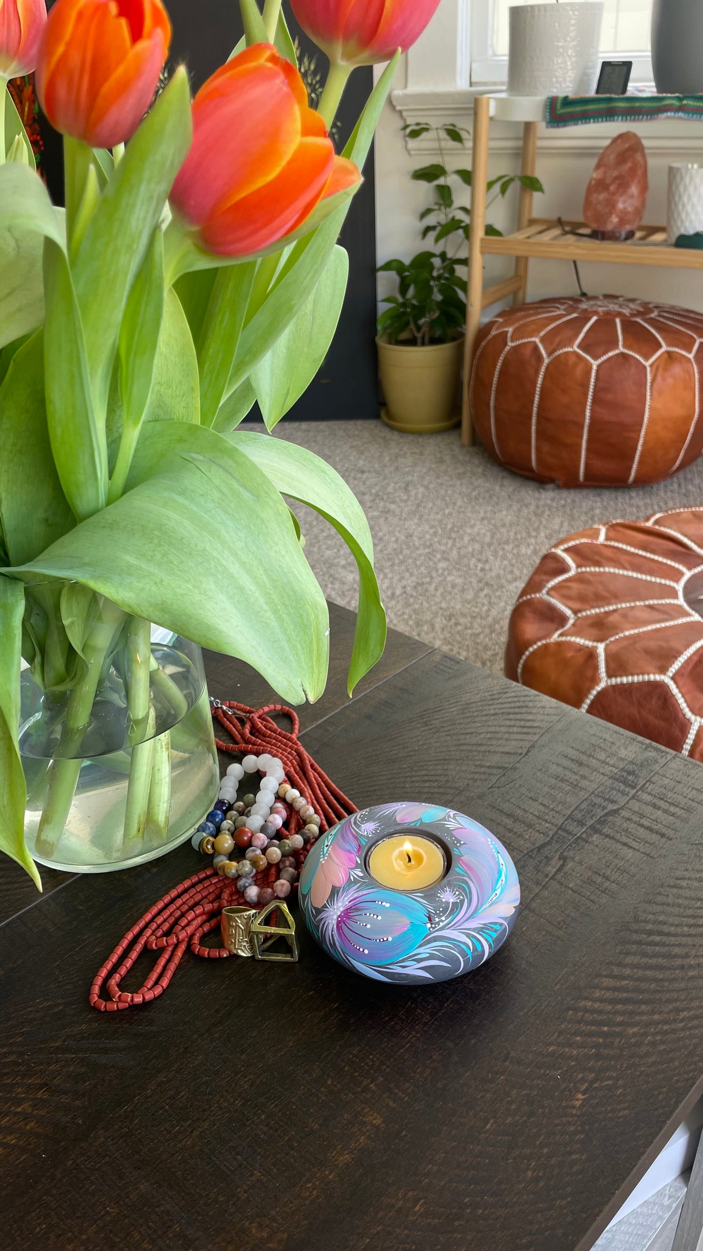 Hand painted candleholder Blue