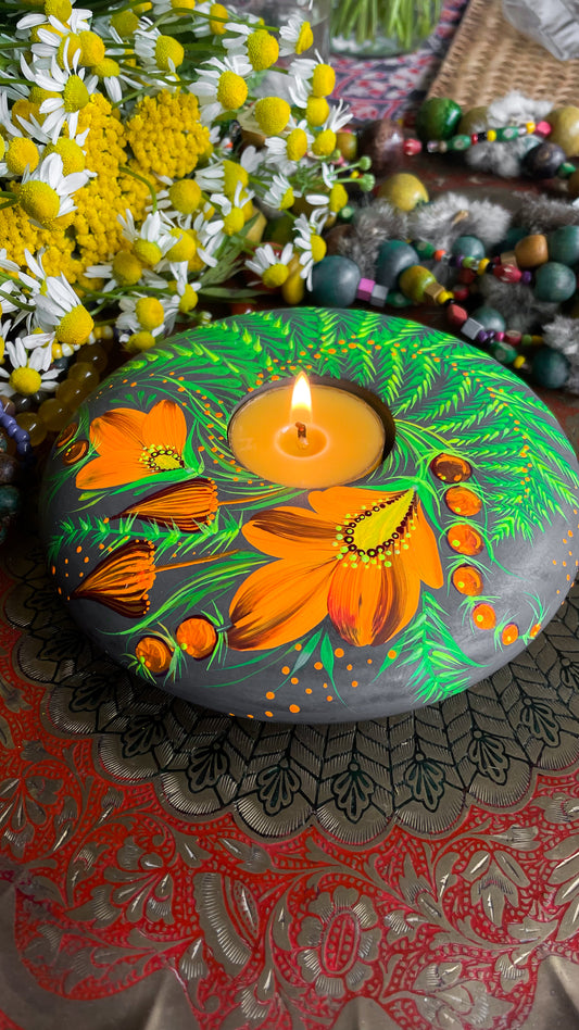 Hand painted candleholder Fern Bloom