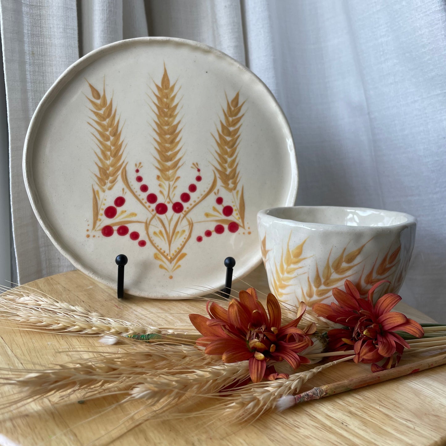 Hand painted ceramic plate Tryzub