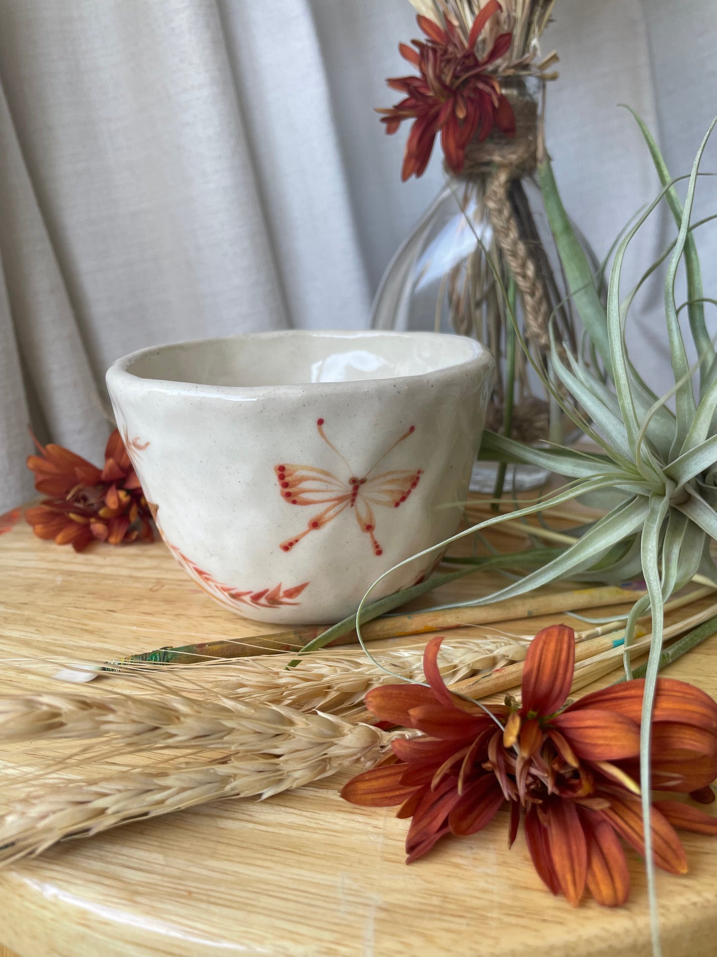 Hand painted mug Flowers and Butterfly