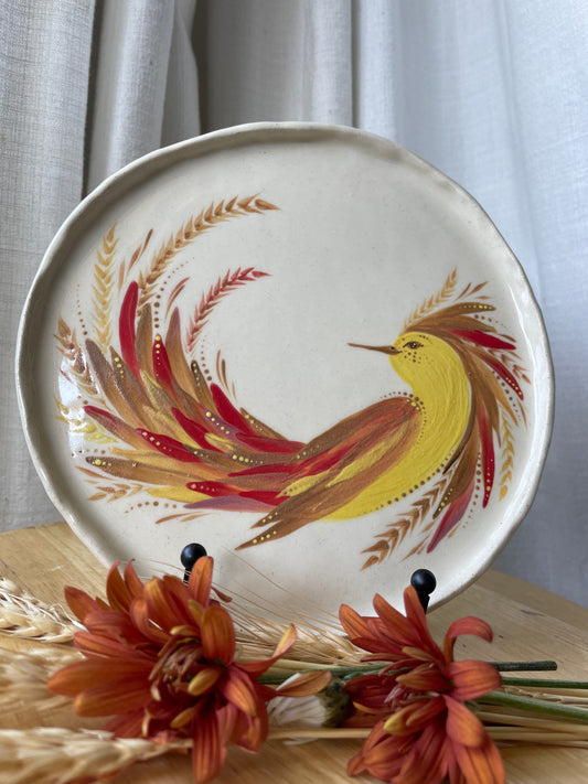 Hand painted ceramic plate Bird