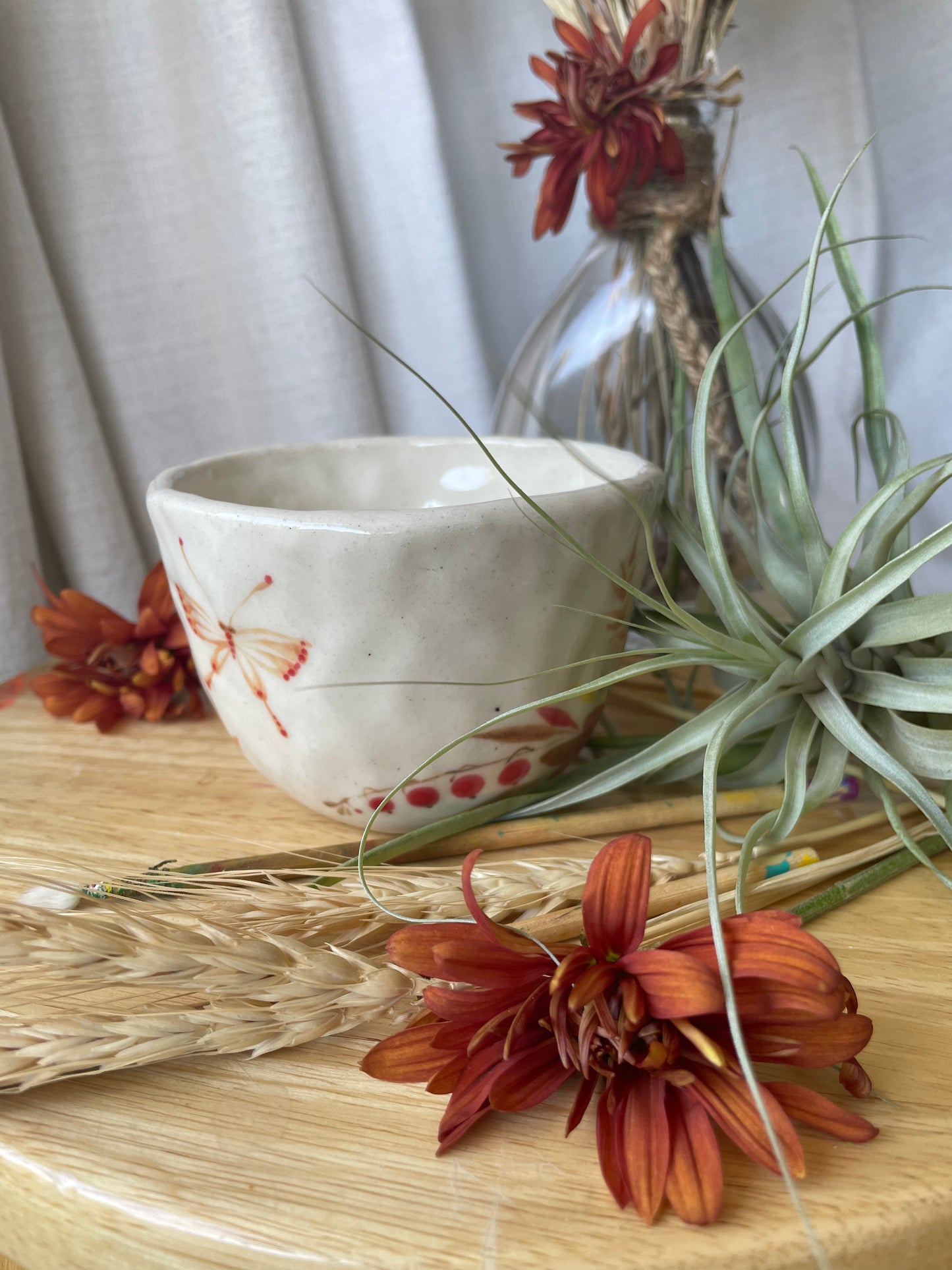 Hand painted mug Flowers and Butterfly