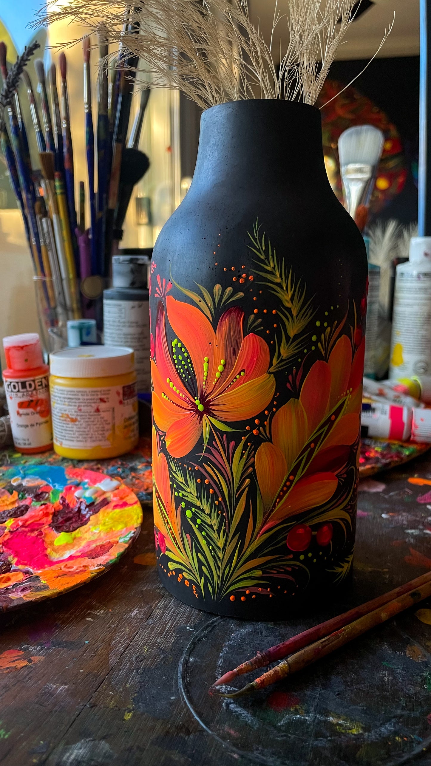 Hand painted concrete vase Sanset