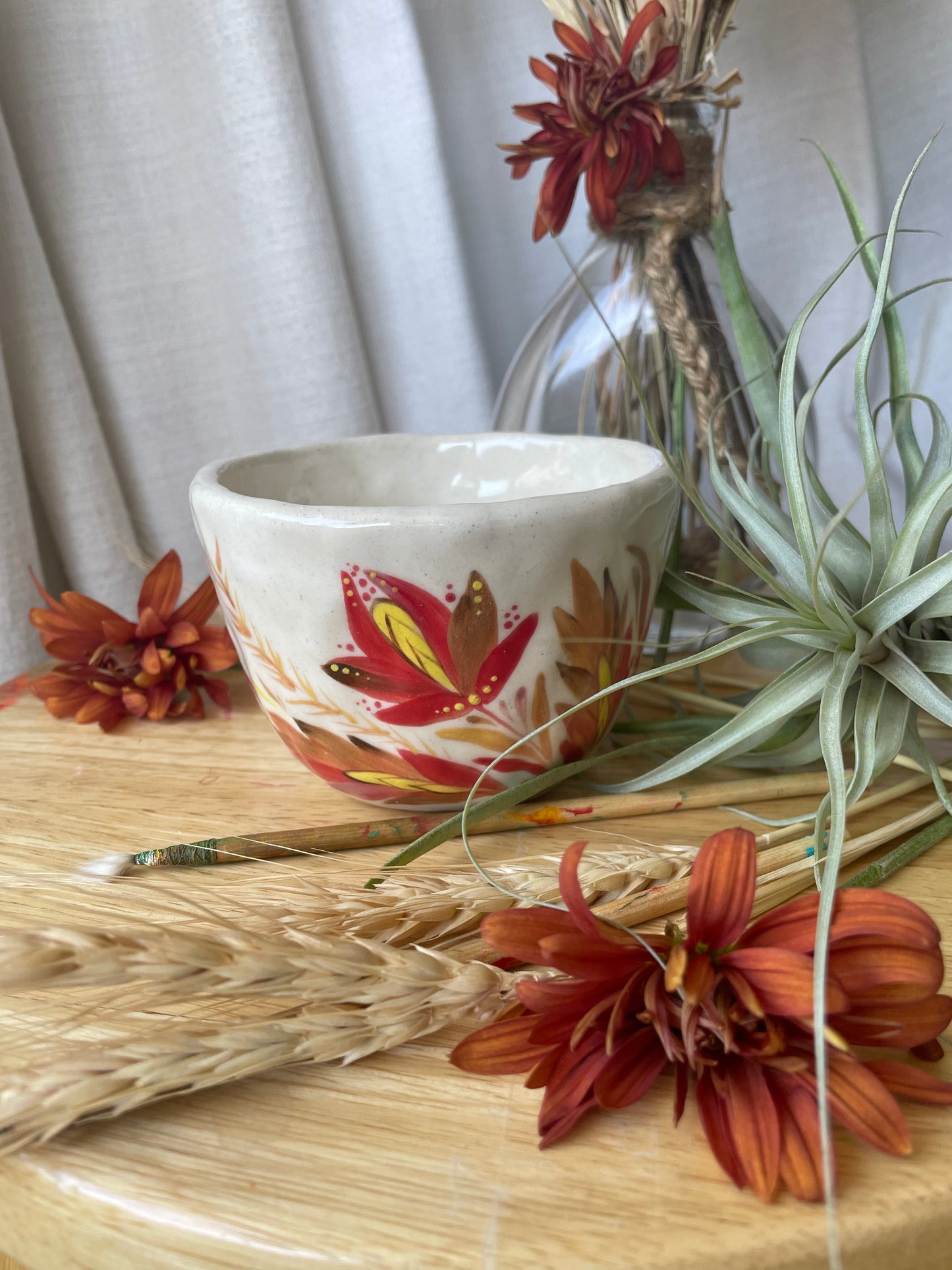 Hand painted mug Flowers and Butterfly