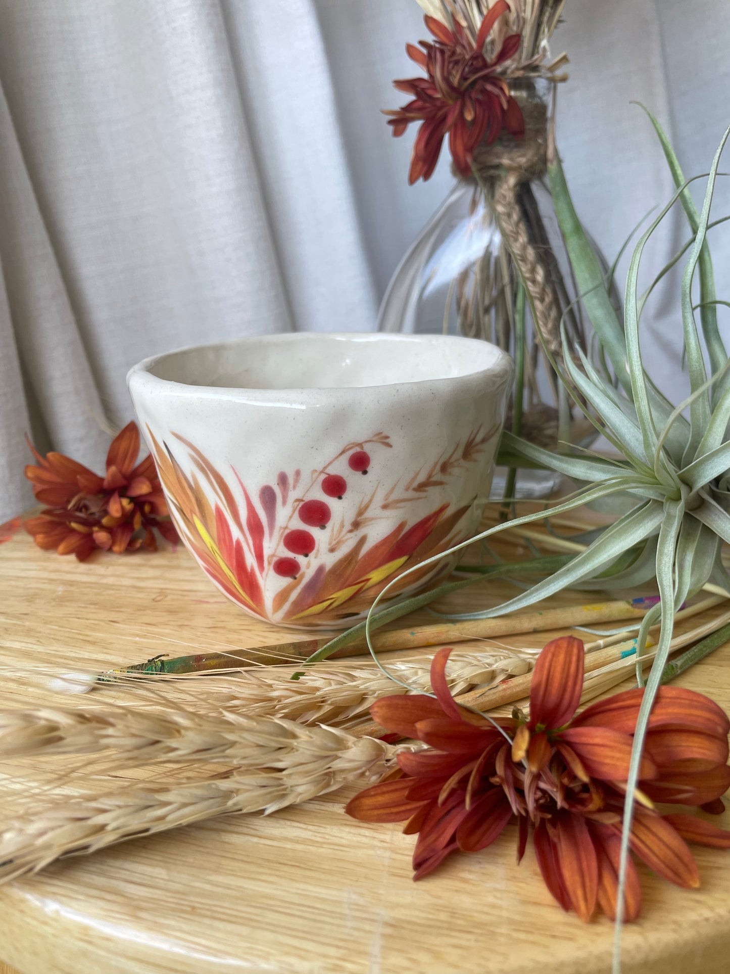 Hand painted mug Flowers and Butterfly