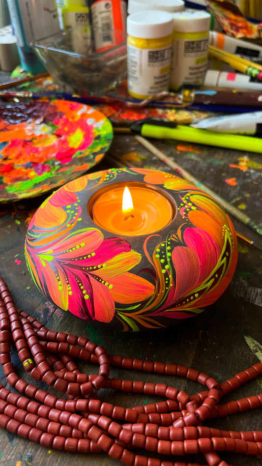 Hand painted candleholder Sunset