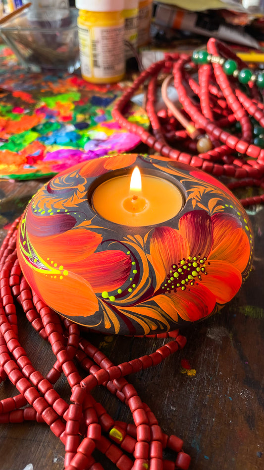 Hand painted candleholder Fire
