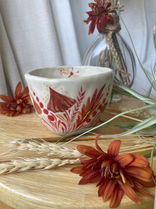 Hand painted mug Mushrooms and Dragonflies